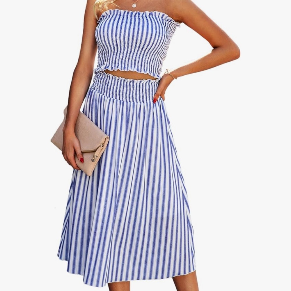 Blue and White Striped A-Line Skirt